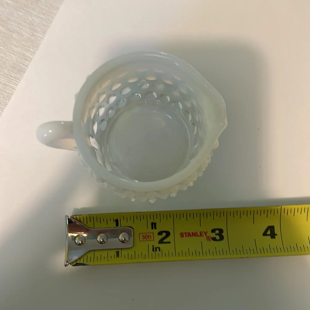 Vintage opalescent French white hobnail milk glass creamer